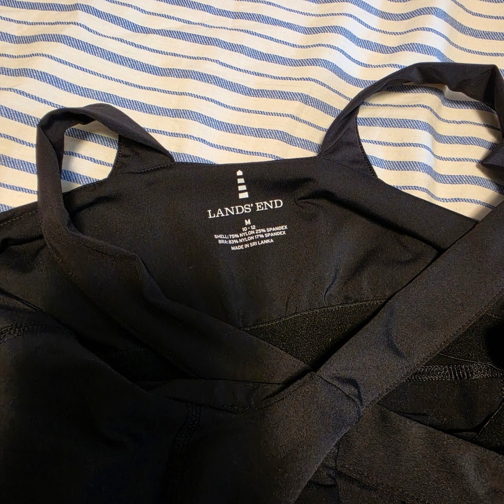 Lands' End Black Tonal Cross Back Active Dress Built-in Bra Medium 10-12 - Picture 6 of 10
